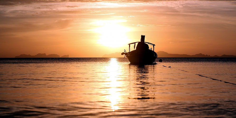 Boot im Abendrot Leinwand
